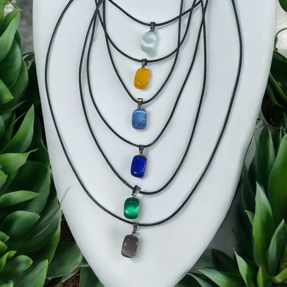 Jelly Bean Glass Pendant Necklace - Picture 1 of 4